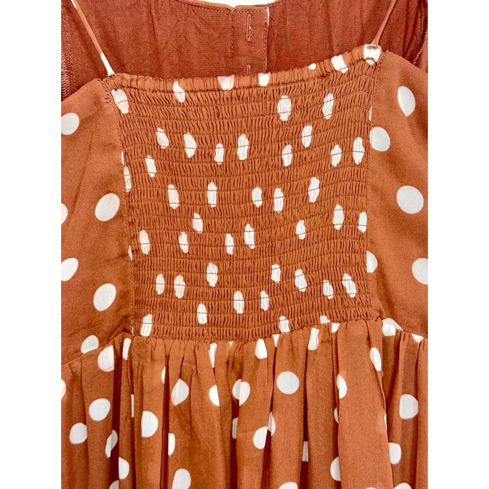 Abercrombie & Fitch Brown White Polka Dot Sleeveless Slit Maxi Dress Womens Sz M - Picture 9 of 11